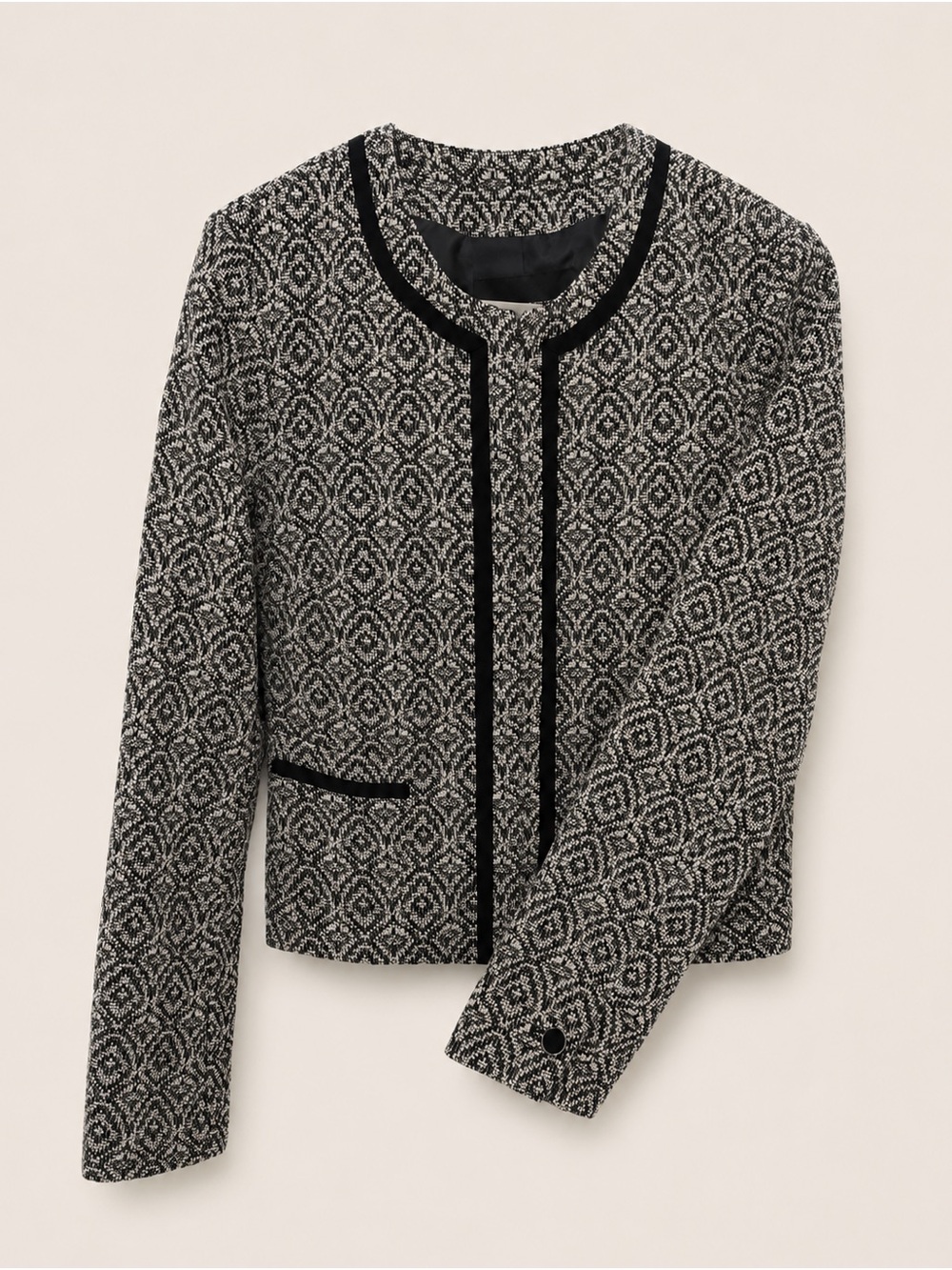 Banana Republic Black & White Patterned Cropped Jacket